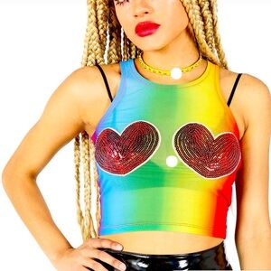 Iron Fist Somewhere Rainbow Crop Tank Top Women Color Multi M